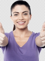 Happy woman showing double thumbs up to the camera